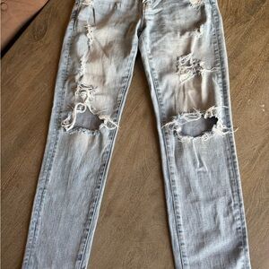 American Eagle Outfitters Light Blue Distressed Skinny Jeans